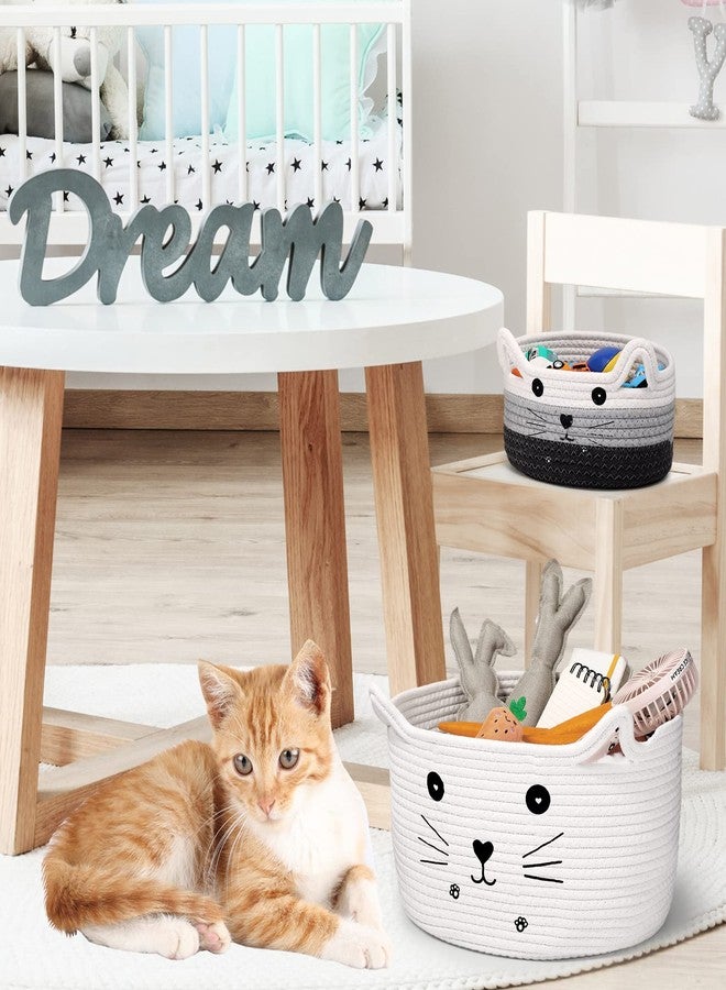 Zopeal Cat Basket Storage Woven Organizer with Ears Christmas Decorative Pet Toy Cute Cotton Rope Basket for Gift Cat Dog Toy Bin Nursery Room(13.7 x 7.8 Inch,White) - Image 3